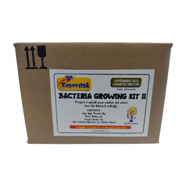 Grow your own bacteria! Kit includes Agar powder, 10x plastic Petri dishes, a swab and instructions. With the kit you can prepare ten plates. You will have to add a nutrient (e.g. chicken stock powder/block; available from any grocery store) for the bacteria to feed on.